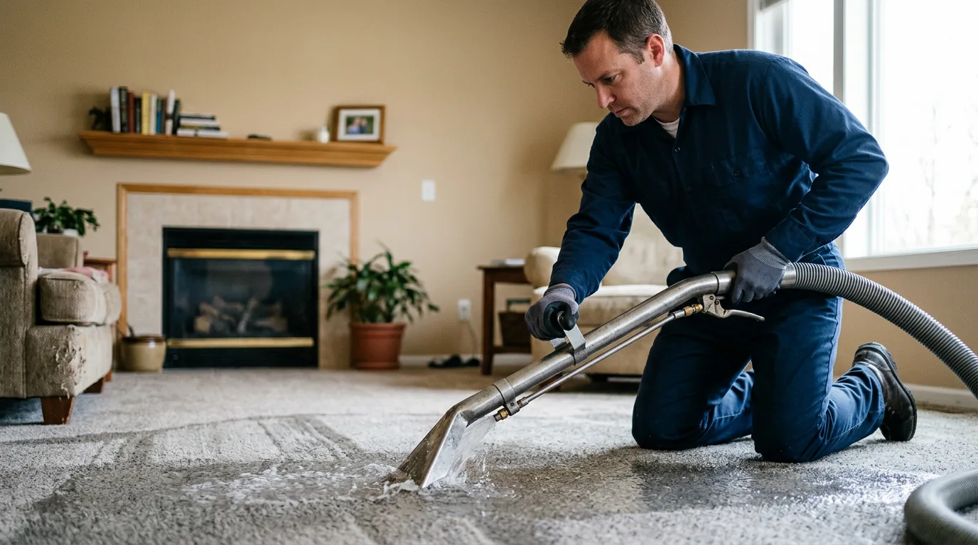 Water damage restoration technician working near Columbia, AL